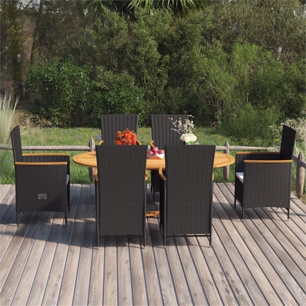 Bowery Hill Contemporary Solid Acacia Wood Dining Set in Black