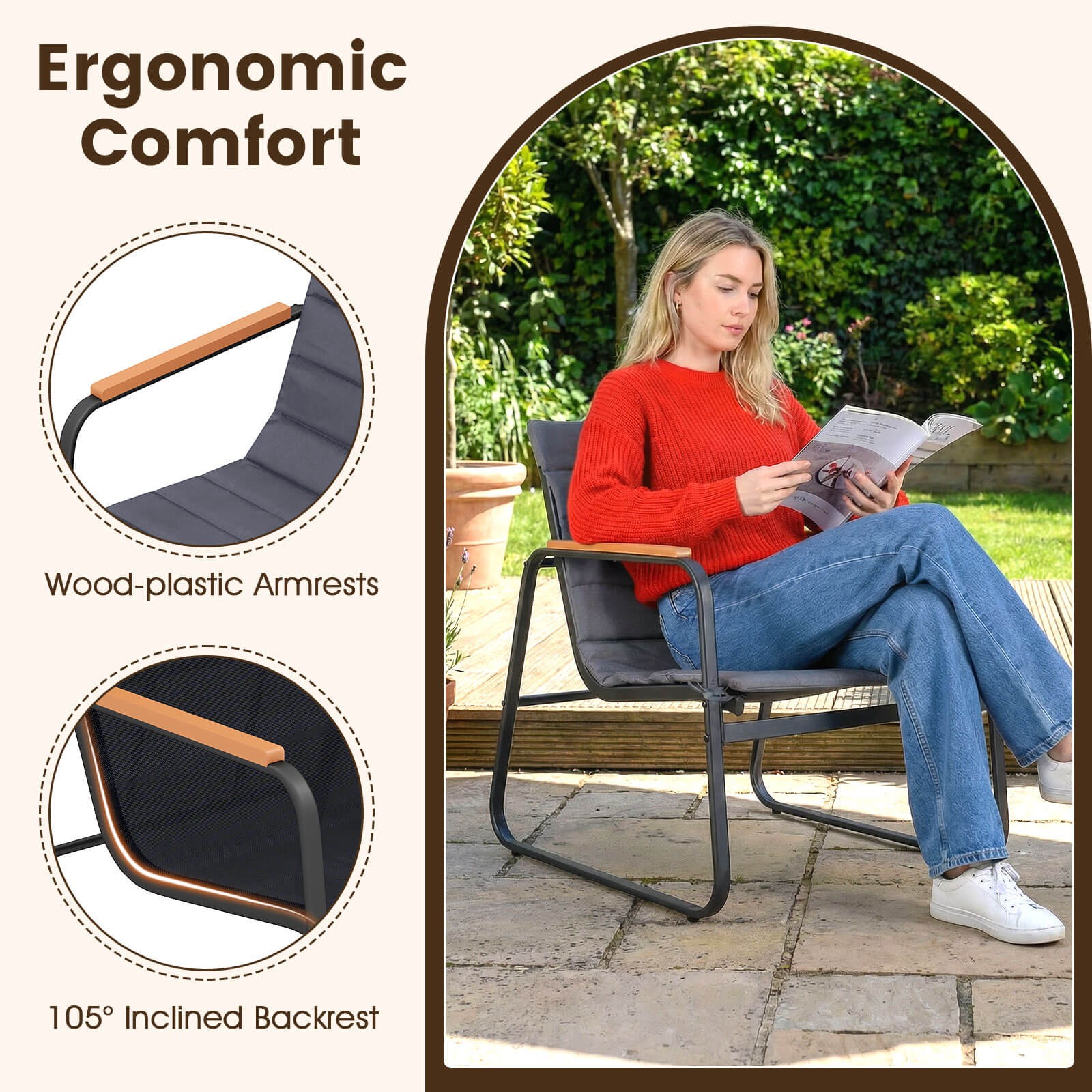 3PCS Patio Bistro Set w/Cushions & Tempered Glass Coffee Table for Lawn, Balcony