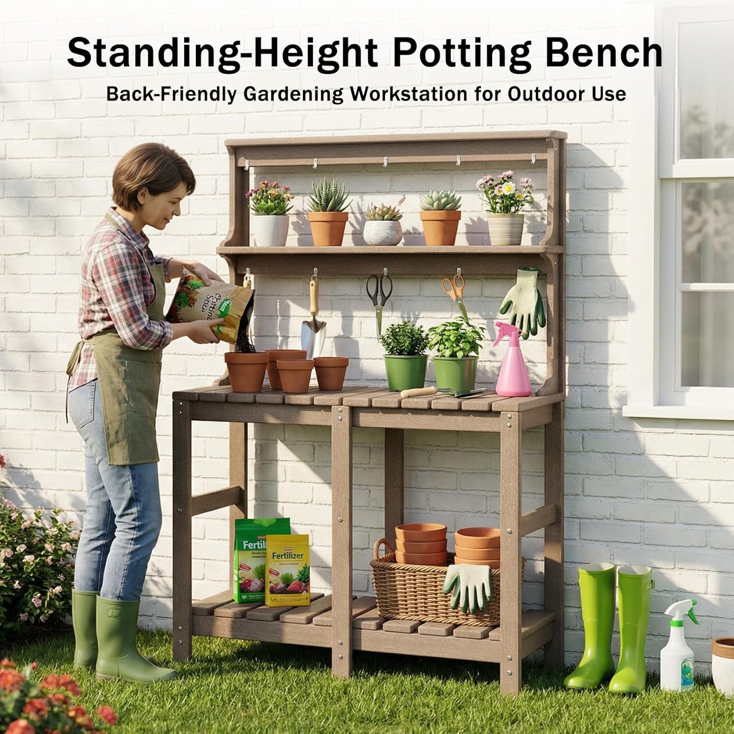 3-Tier Weatherproof Patio Potting Bench Table