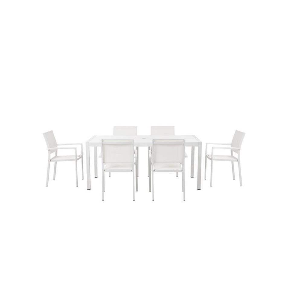 Pemberly Row Contemporary 13-piece Aluminum Patio Dining Set in White