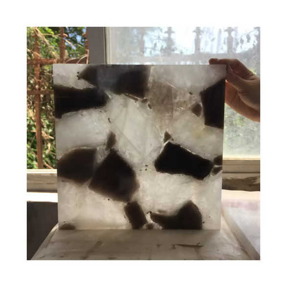 White Quartz Agate Coffee Top , Smoky Quartz With, Slab Top, Home Decor