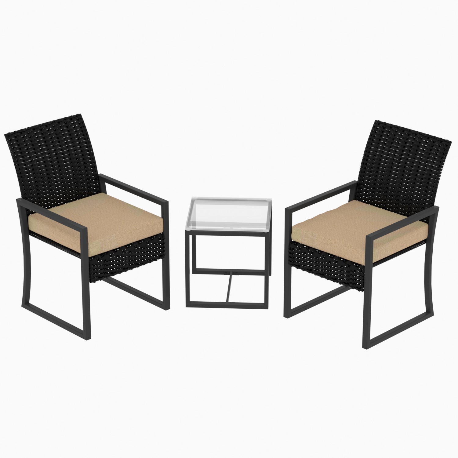 3 Pieces Patio Furniture Sets Outdoor PE Furniture with Cushion and Coffee Table