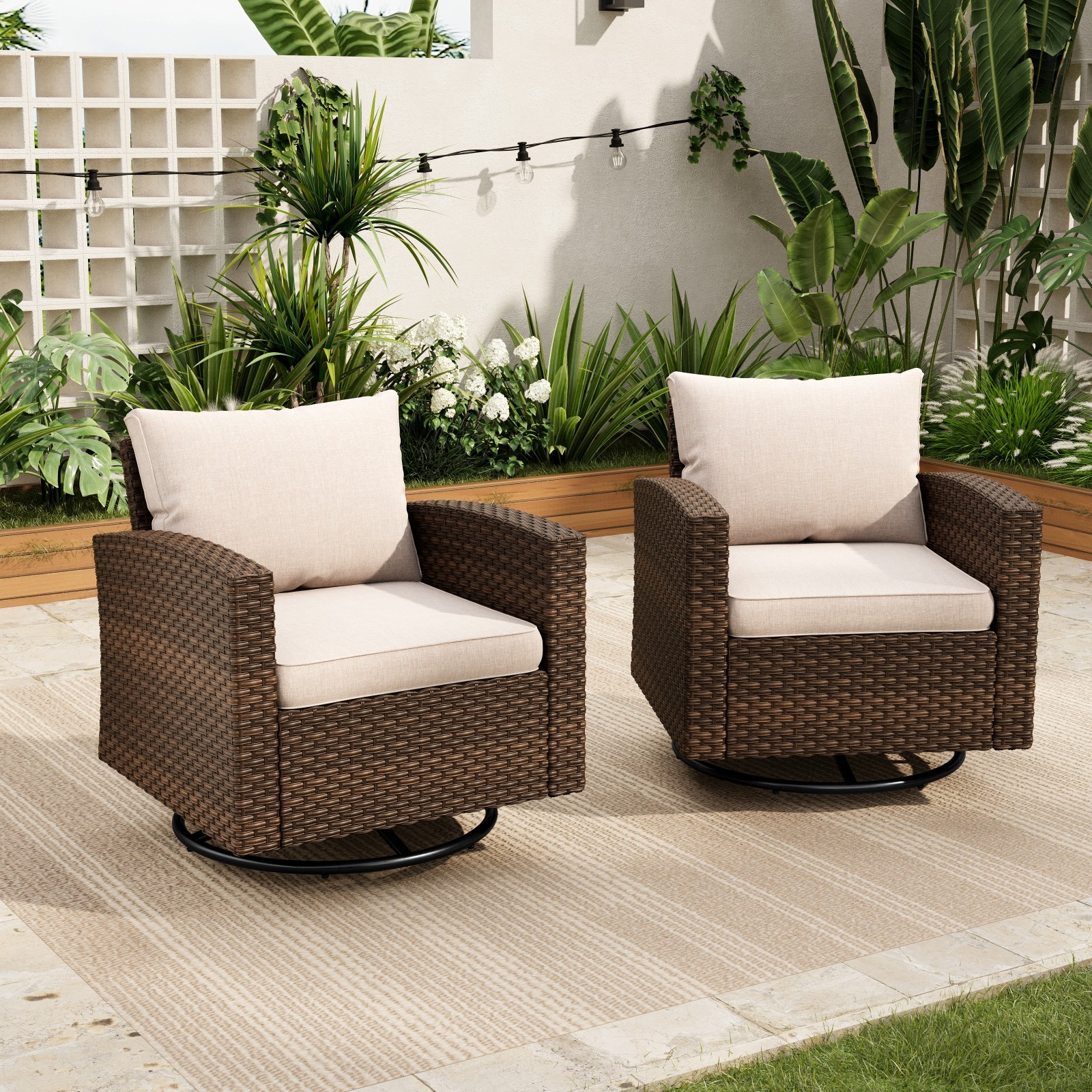 2PCS Rattan Patio Sofa Swivel Chairs Patio Furniture Outdoor furniture