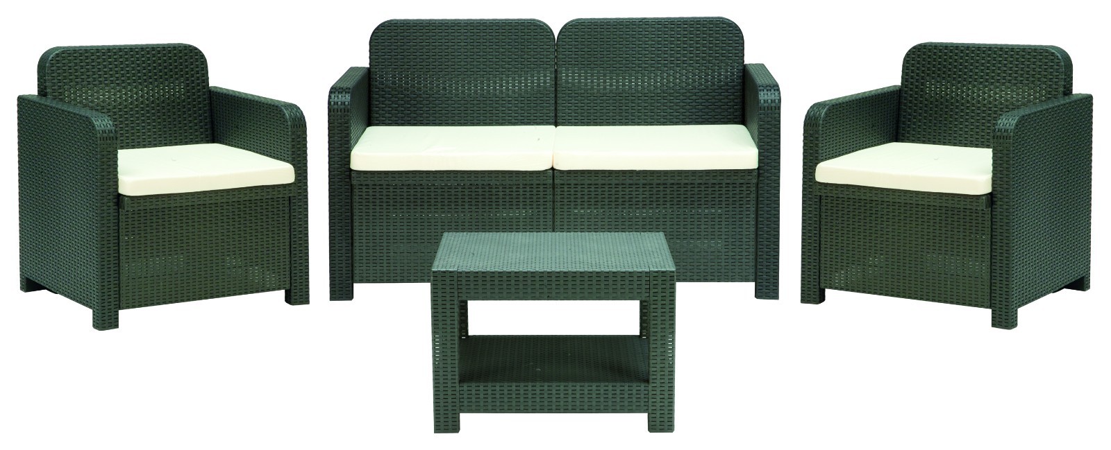 Italian Patio Furniture Set 2 Chairs, Love Seat, Coffee Table Poly Rattan Black