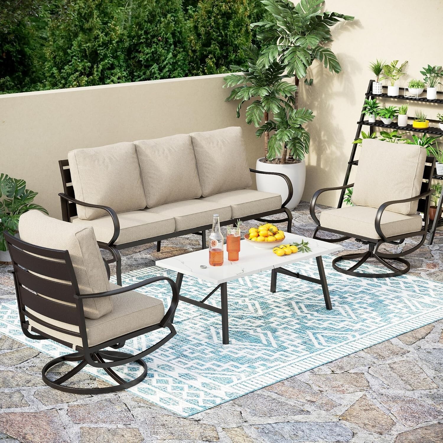 Patio Conversation Set Patio Furniture Patio Sofa Set Outdoor Chat Set 4-Piece