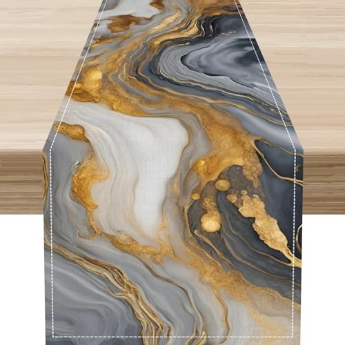 Marble Table Runner,Gray Gold Modern Marble 13×36″ Table Runner Marble-10