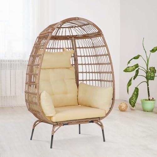 Oversized Egg Chair Outdoor Wicker Egg Chair 352lbs Capacity Outdoor White