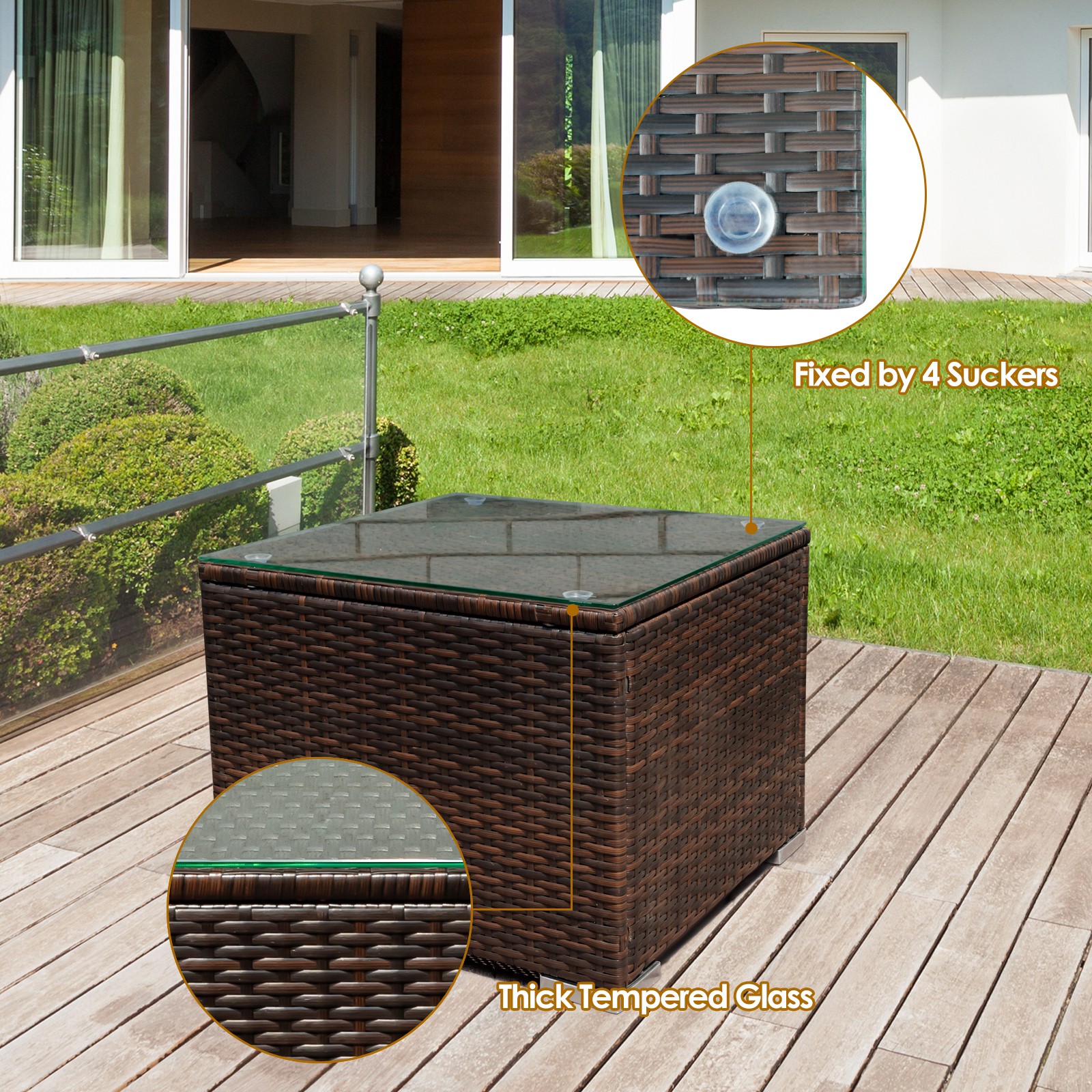 Costway 3PCS Patio Rattan Furniture Conversation Set Sofa Cushioned Black