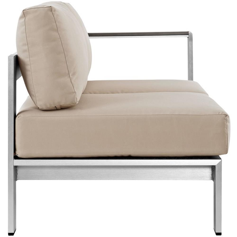 Modway Shore Fabric Aluminum Outdoor Right Arm Corner Loveseat in Silver/Beige