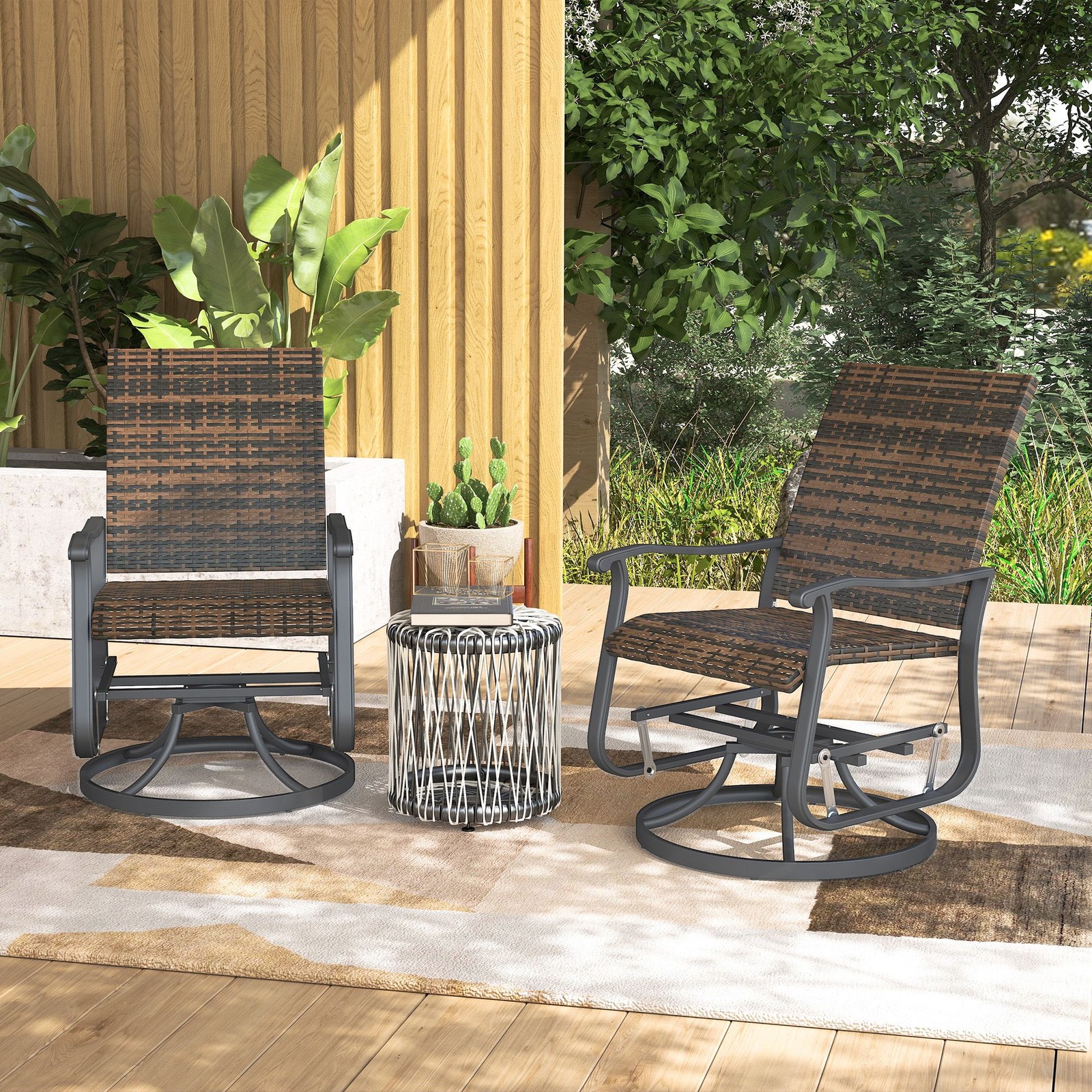 Outdoor Swivel Glider Chairs (2), PE Rattan & Powder-Coated Steel, 265lb Cap