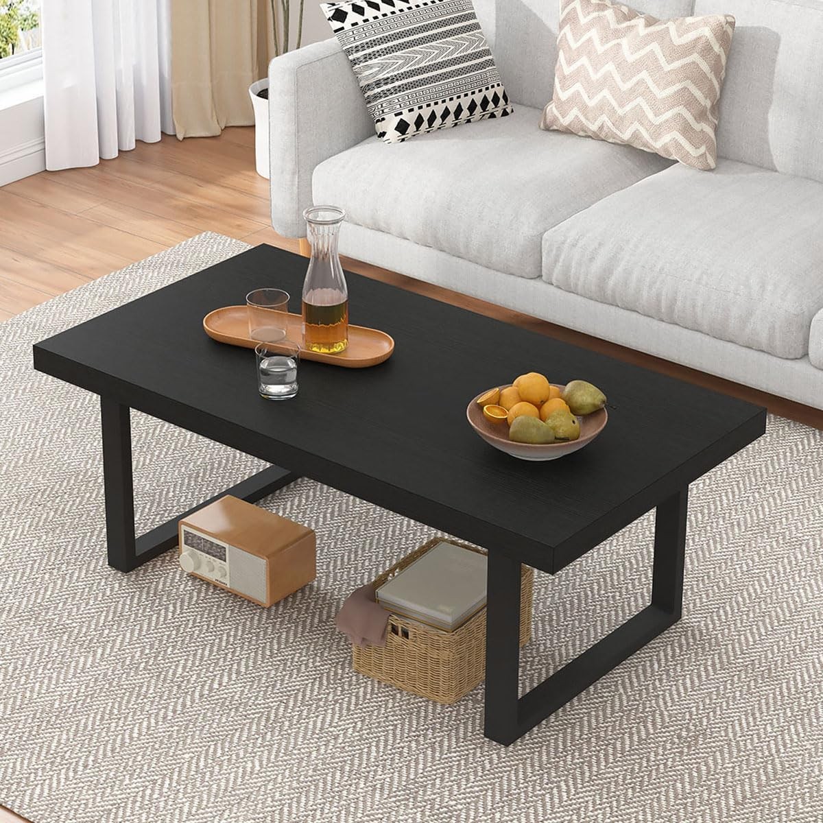 Bla Coffee Table, Minimalist Industrial Wooden Center Table, Modern