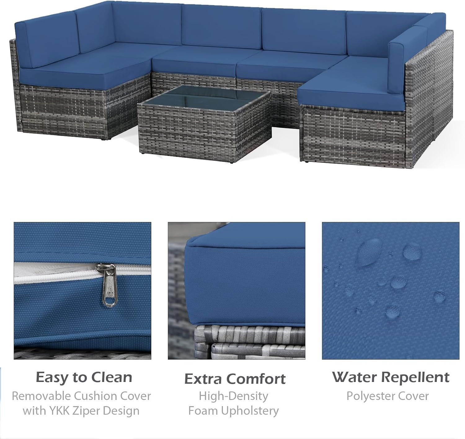 7 Piece Outdoor Furniture Set Patio Sectional Conversation Set with Coffee Table