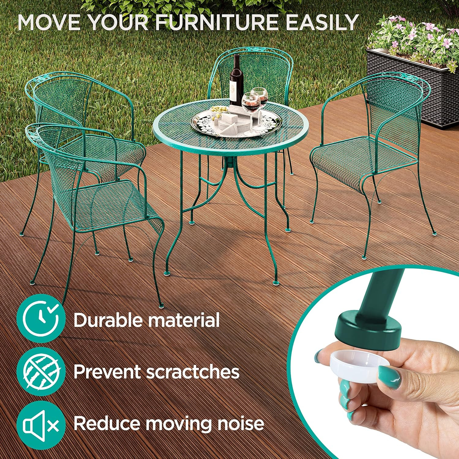 Wrought Iron Patio Furniture Feet Caps (24 Pack, White) – 1.5″ round Plastic Out