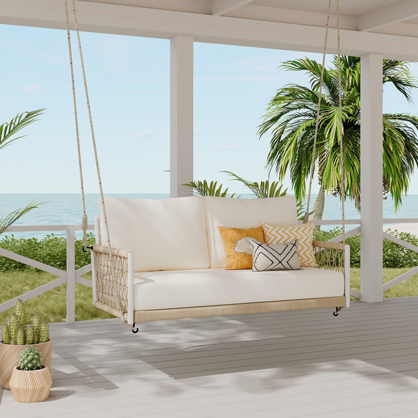 Outdoor Swing Sofa with Cushions for Patio, Balcony, 2-Person Seating