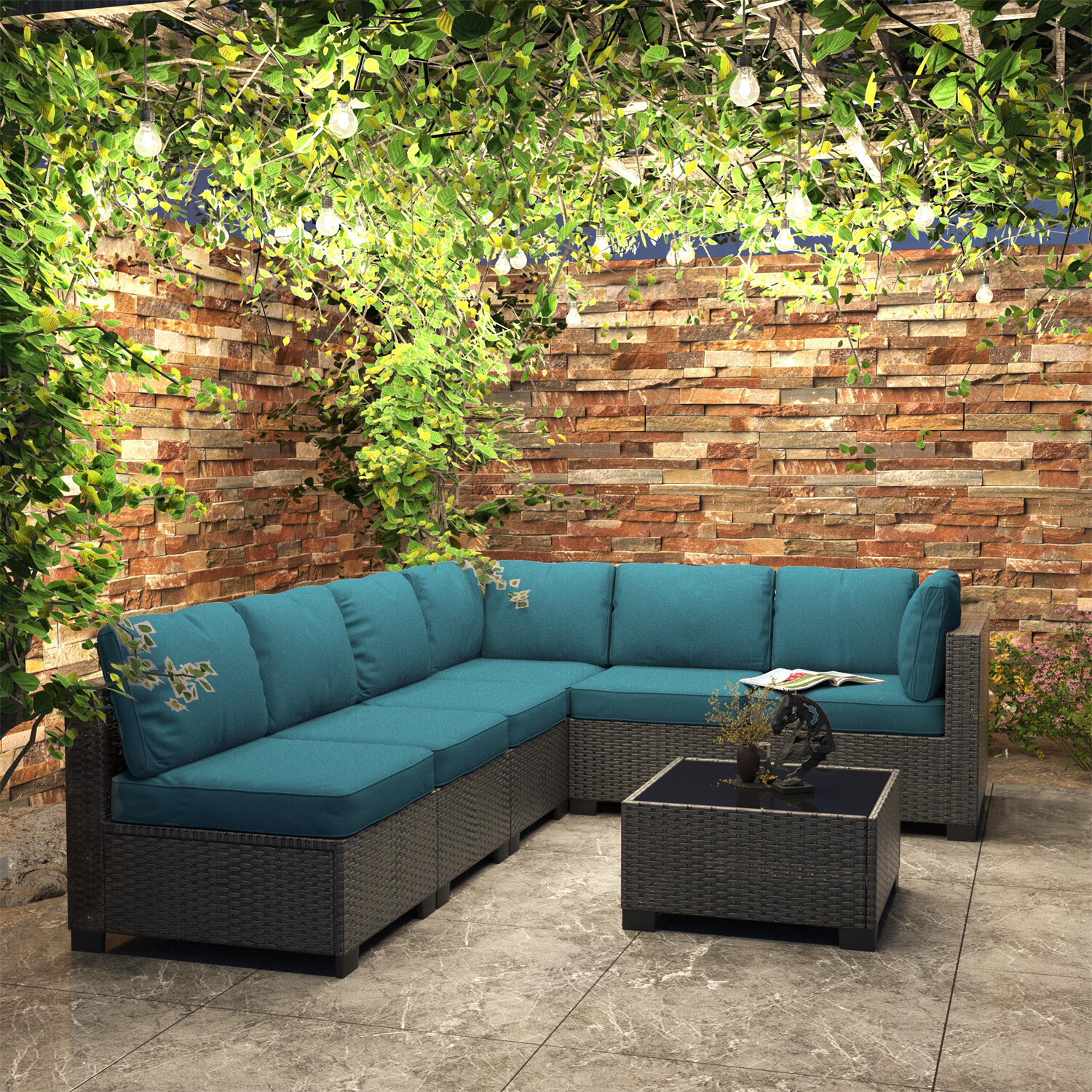 7-Piece Outdoor Patio Furniture Set PE Rattan Wicker Sectional Modular Sofa Set
