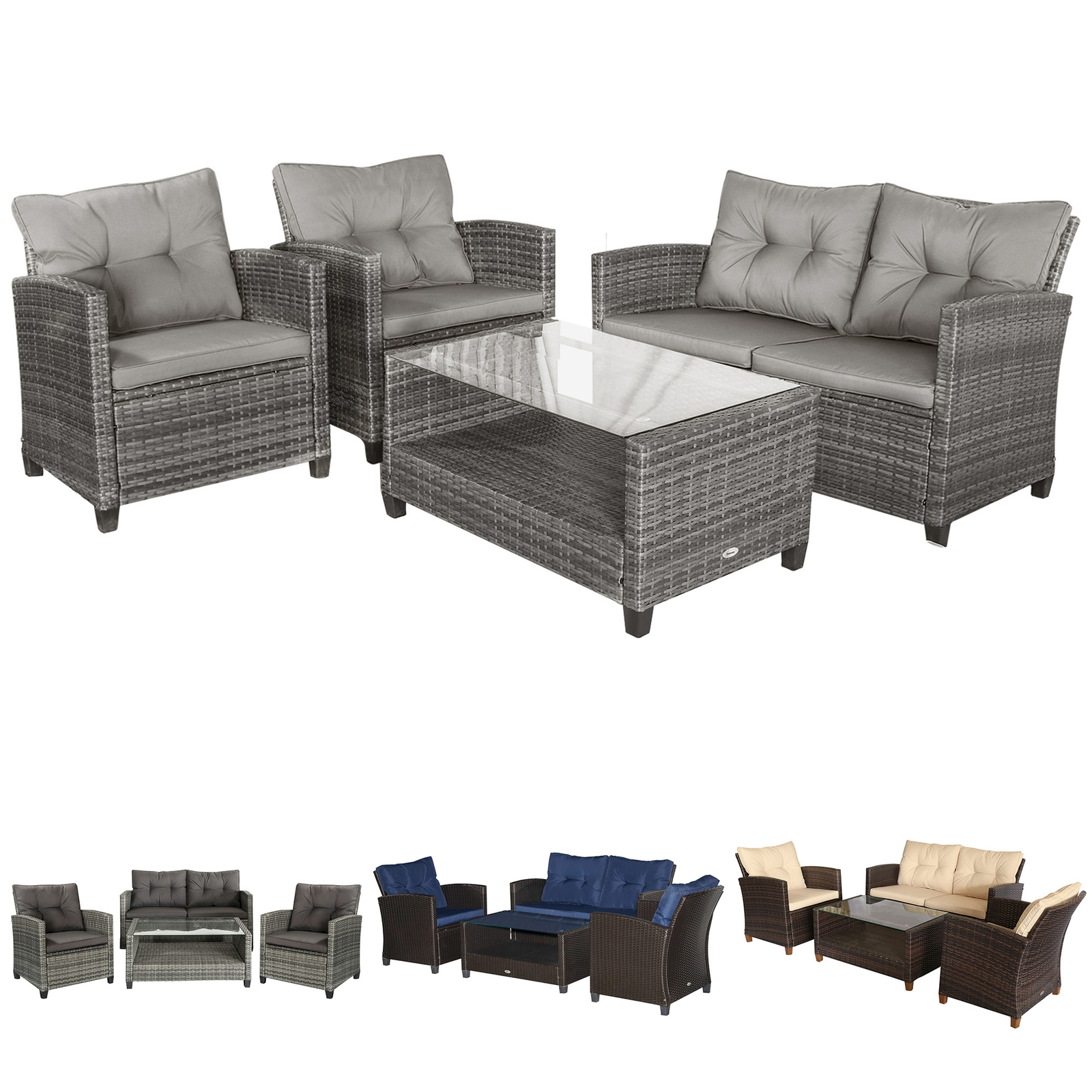 4-pc Outside Deck & Balcony Wicker Furniture Set w/ Seating & Coffee Table