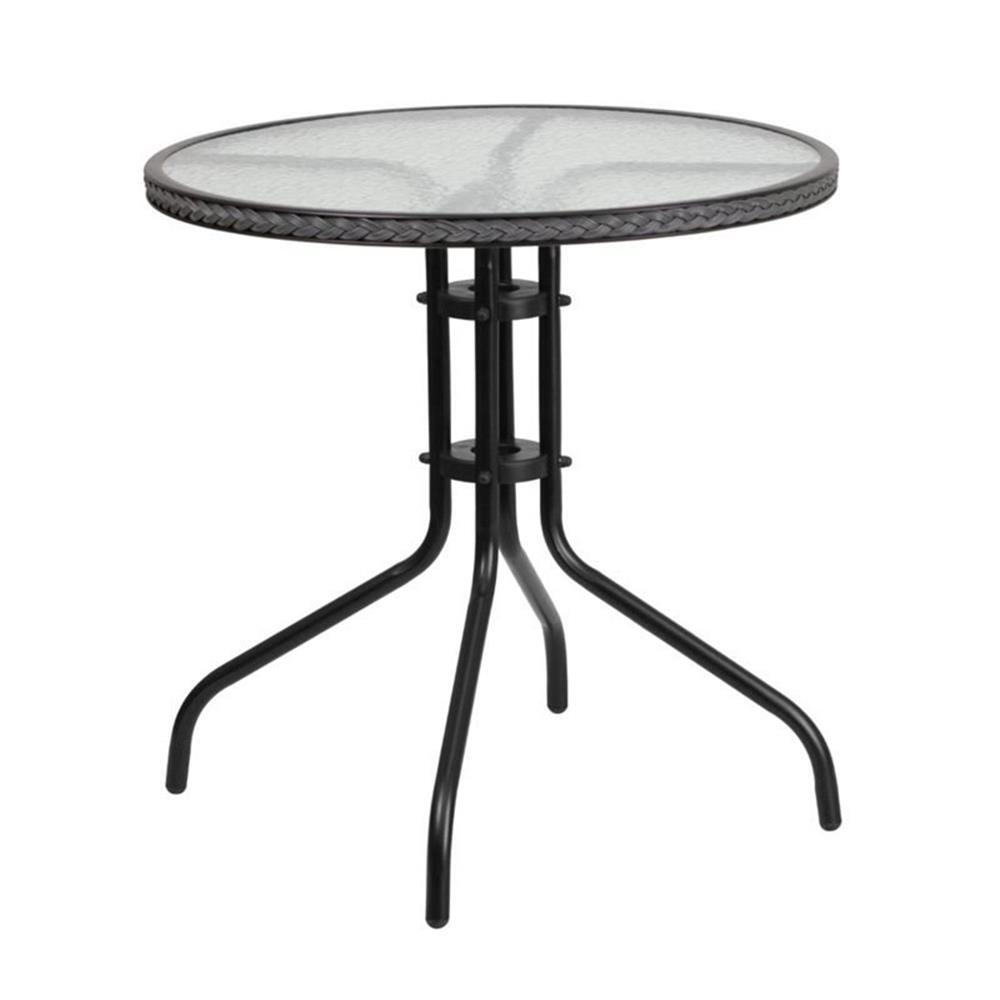 Flash Furniture 29″ Round Glass Top Patio Dining Table in Black Gray
