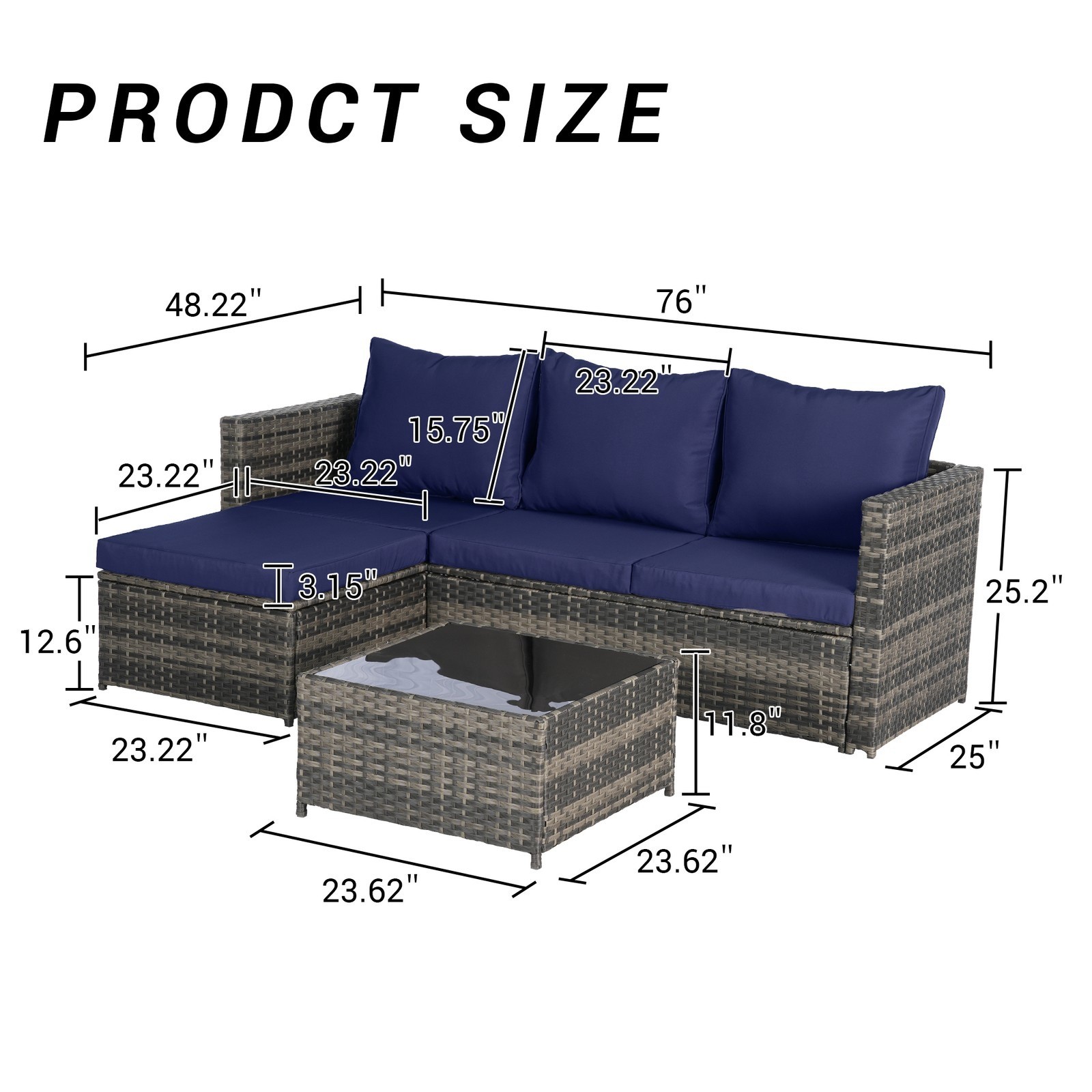 Outdoor Wicker Sectional Patio Furniture Set with Ottoman Seats 4 Dark Blue
