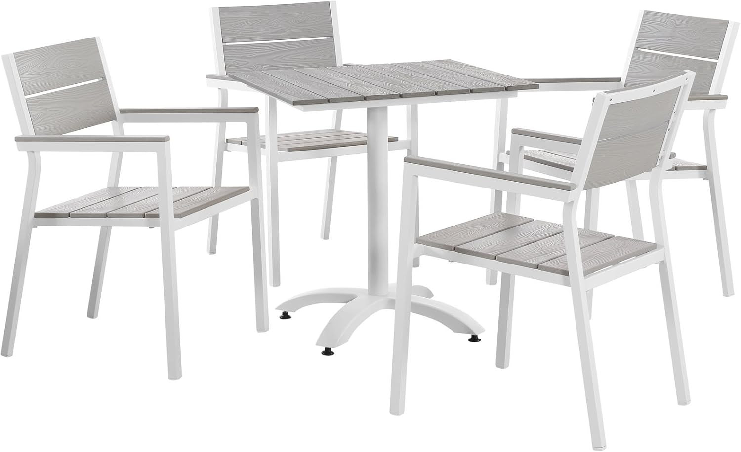 Modway Maine 3-Piece Outdoor Dining Set for Two – White & Light Gray