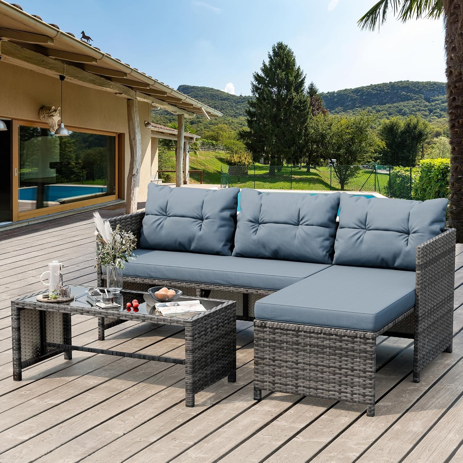 3 Pieces Outdoor Patio Furniture Sets, Wicker Patio Conversation Sets, All Weath