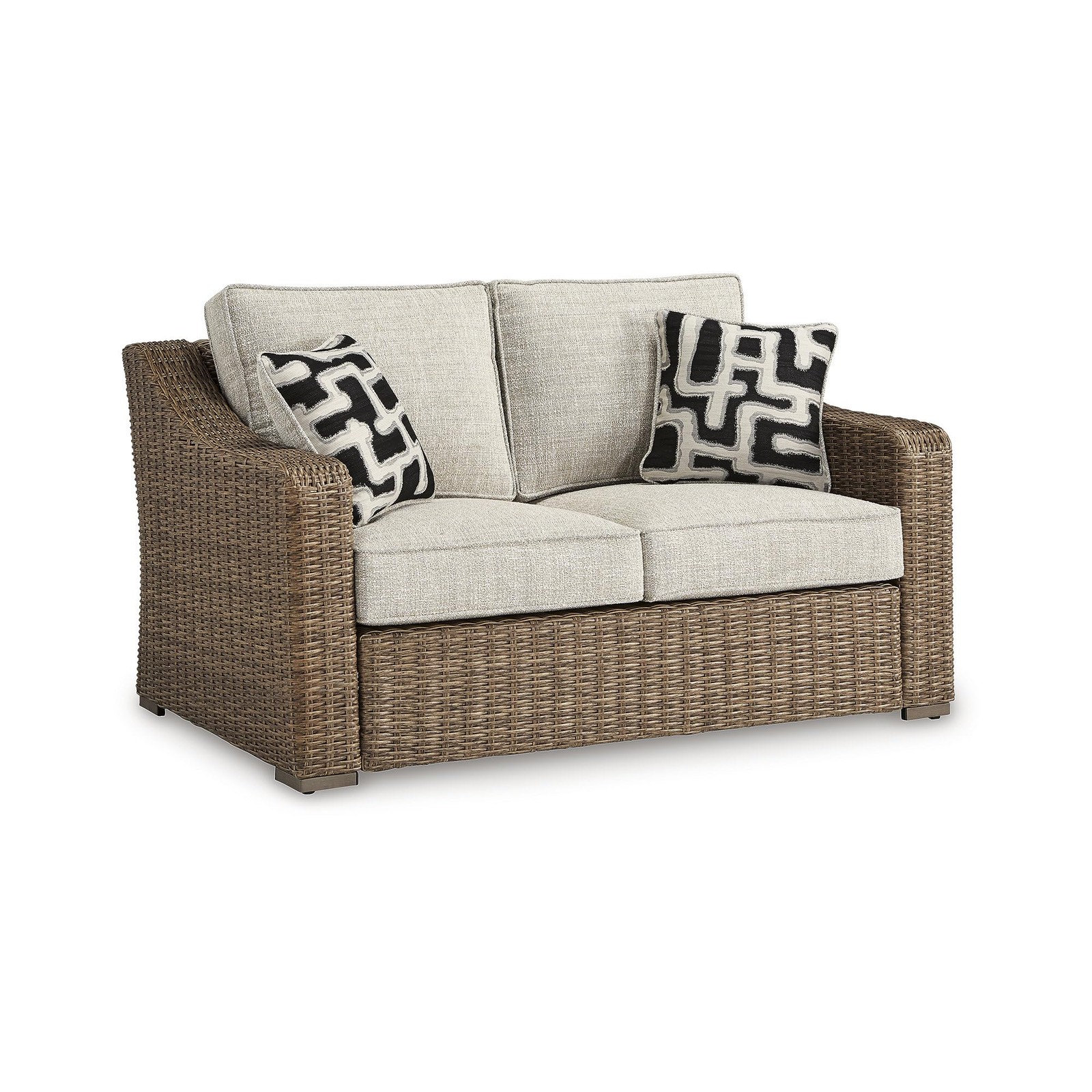 Bowery Hill Contemporary Beige Wicker / Rattan Outdoor Loveseat
