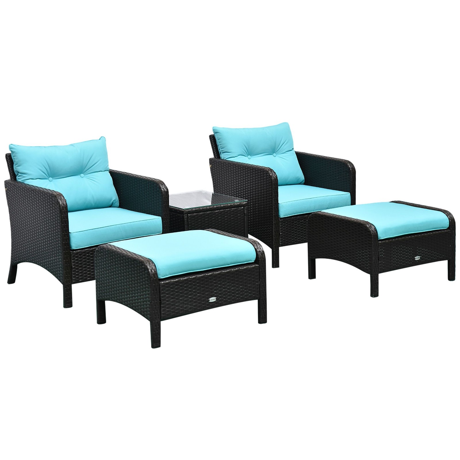 Water-Resistant 5-Piece Lounge Set PE Rattan Frame Powder-Coated Metal Blue