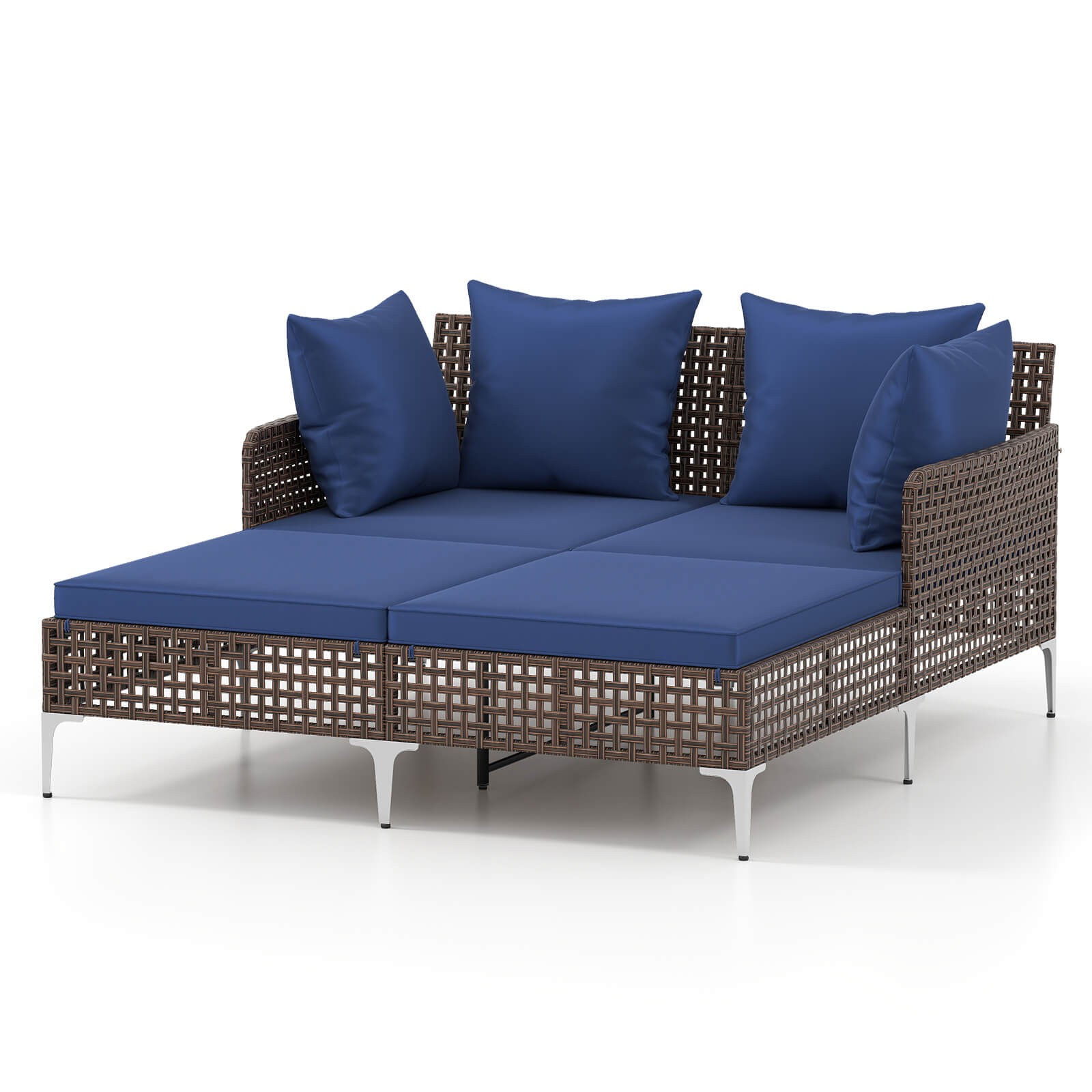 Outdoor Patio Daybed PE Rattan Sunbed with Sponged-Filled Pillows and Cushions