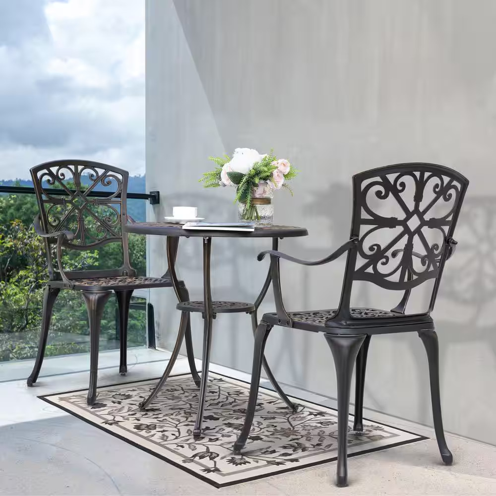 Antique Bronze 3-Pieces Cast Aluminum Patio Outdoor Bistro Set Rust-Proof Furnit