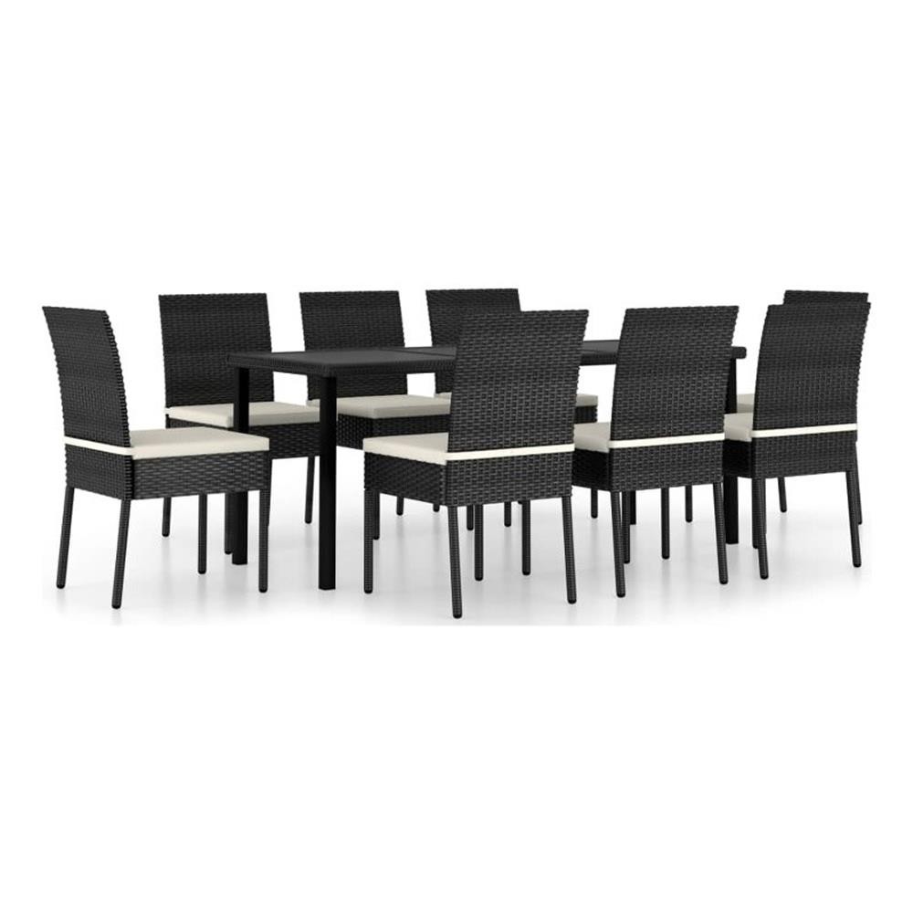 Bowery Hill Poly Rattan/Powder-Coated Steel/Glass Dining Set in Black