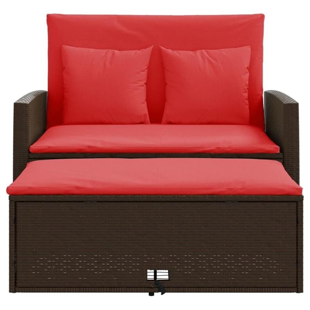 Bowery Hill Contemporary 2-Seater Poly Rattan Patio Sofa in Brown & Red