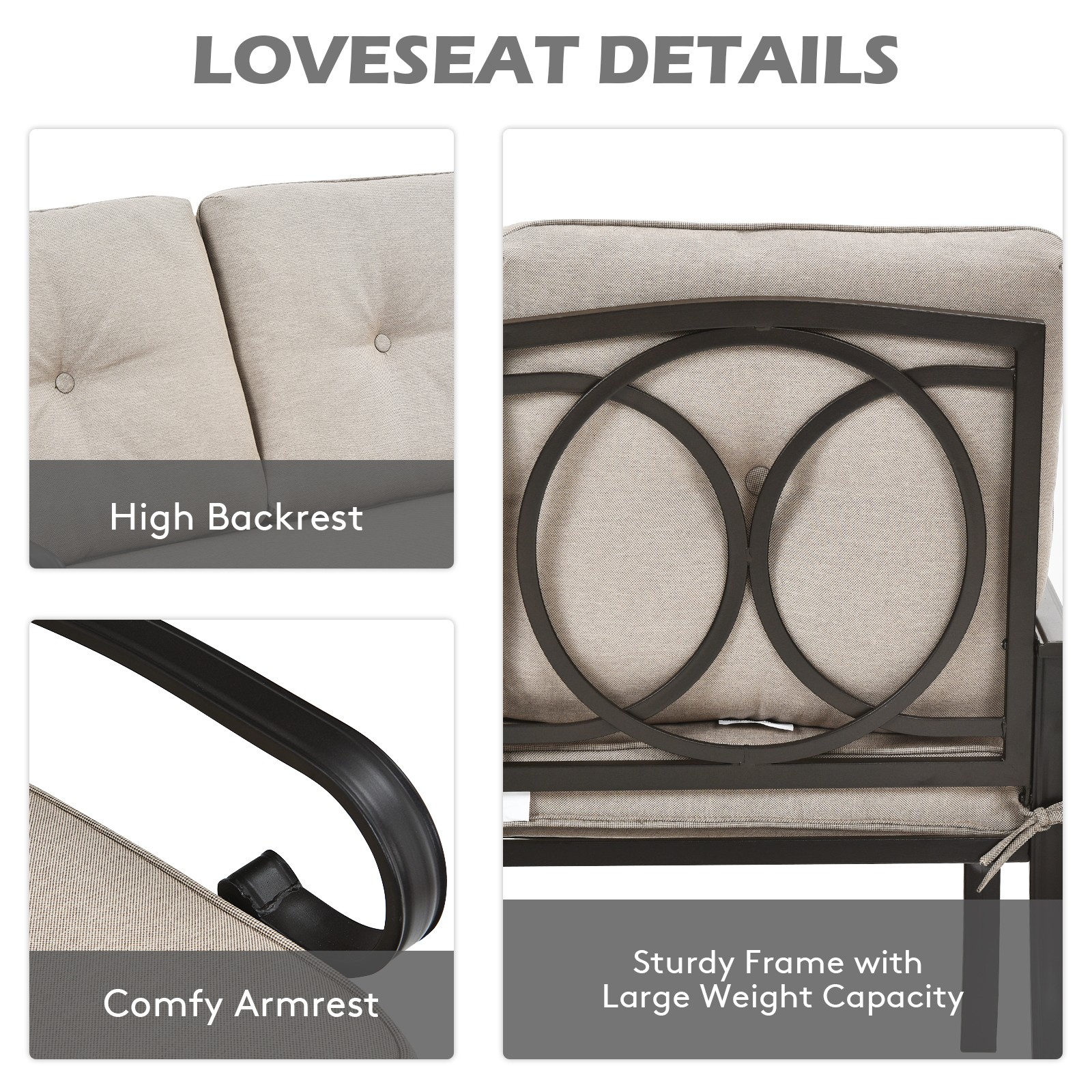 Costway 2PCS Patio Loveseat Bench Table Furniture Set Cushioned Chair Beige