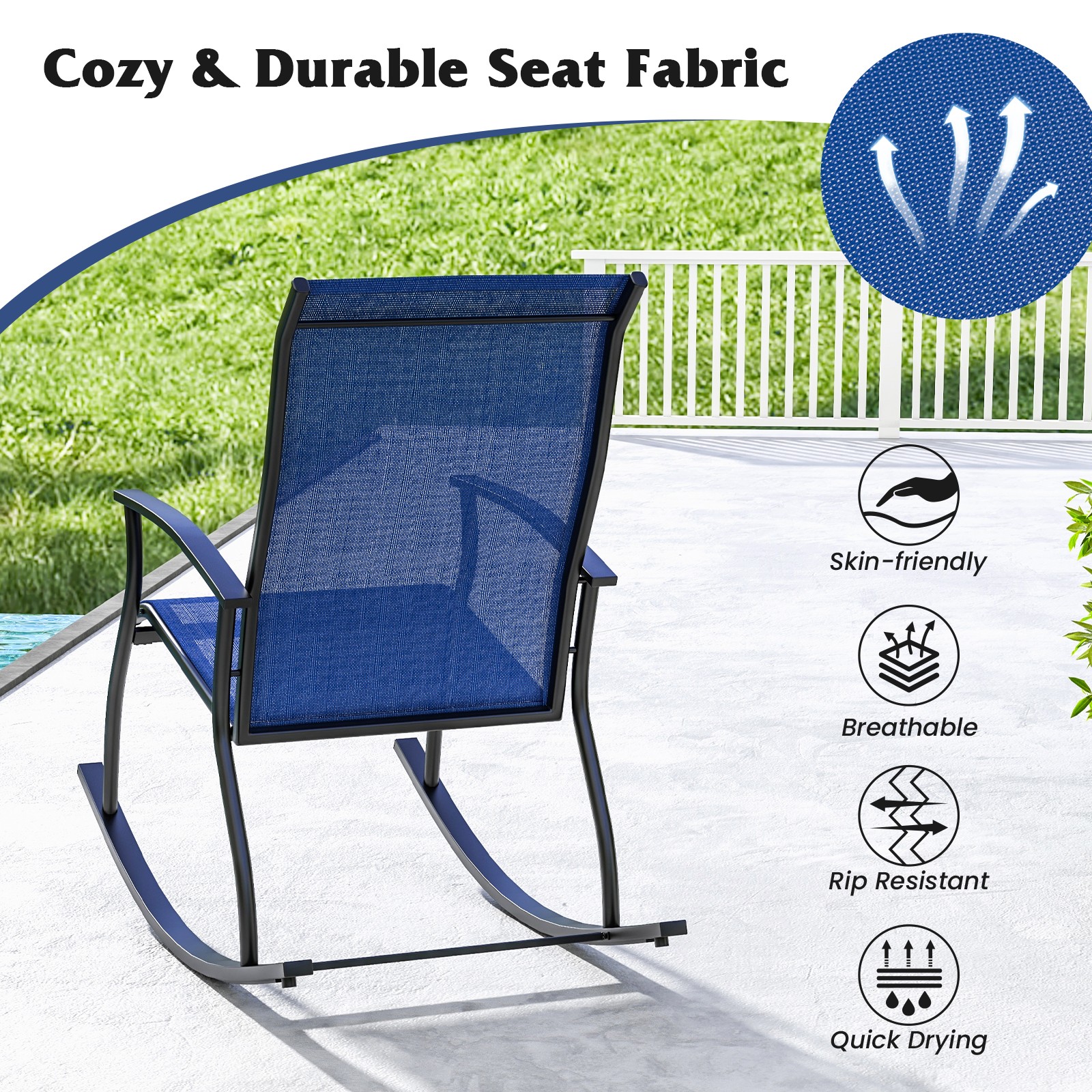 4 PCS Patio Rocking Chairs w/Breathable Backrest Smooth Safe Rocking Design