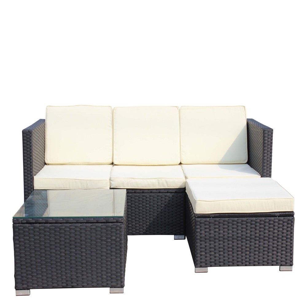 Outdoor Garden Patio Furniture 5-Piece PE Rattan Wicker Cushioned Sofa Sets