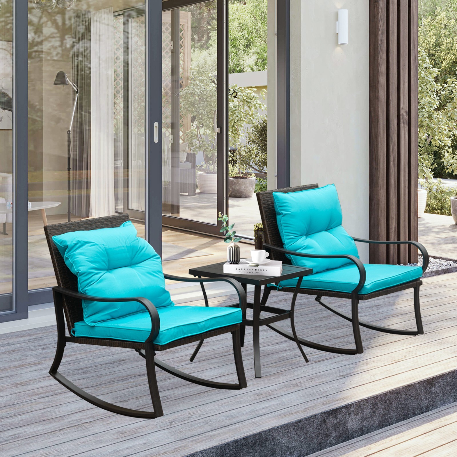 Outdoor Metal 2 – Person Rocking Seating Group with Cushions for Patio & Garden