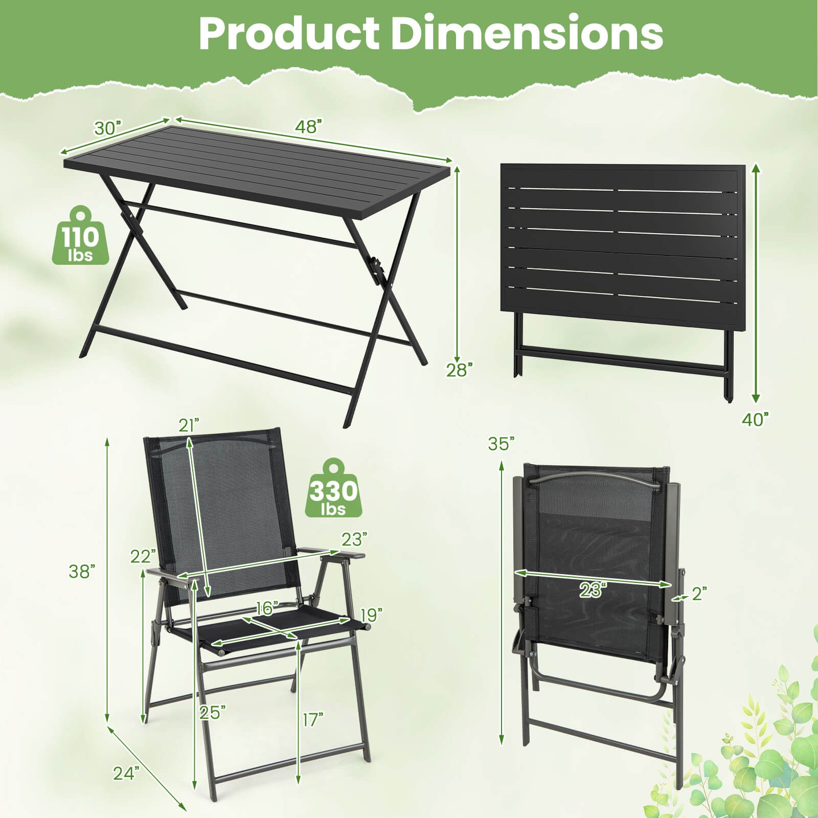 5PCS Foldable Outdoor Dining Set,Large Rectangular Metal Table 4 Mesh Armchairs