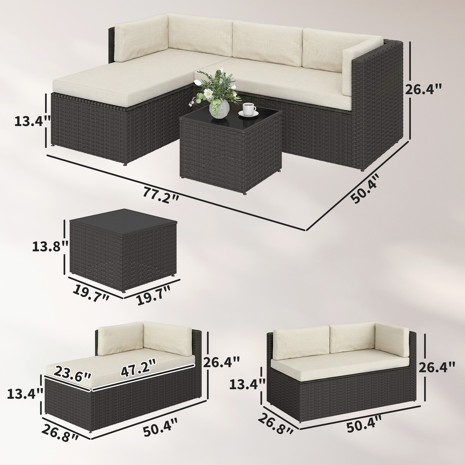 Outsunny 3 Piece Patio Furniture Set, Wicker Outdoor Furniture, Beige