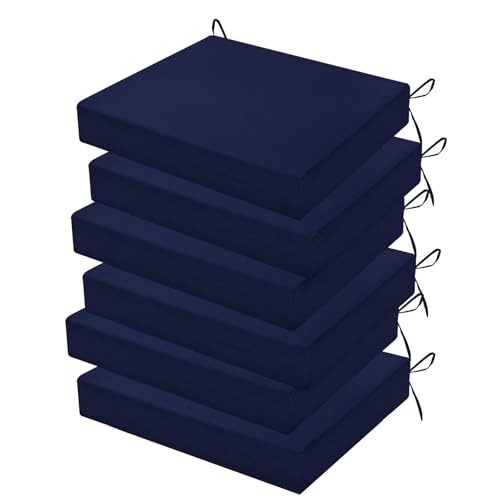 Set of 6 Outdoor Chair Cushions – 18.5×16 Inch – Navy Blue – Pack 1