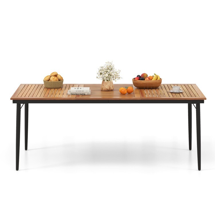 79″ Outdoor Patio Furniture Dining Table Home Acacia Wood With 1.9″Umbrella Hole