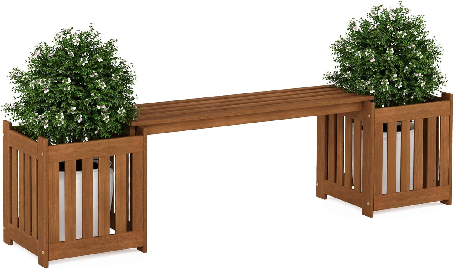 FG19455 Tioman Hardwood Outdoor Lifestyle Flowerbox with Bench, Natural