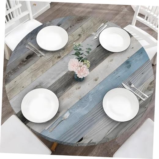 Wood Grain 48 Inch Round Fitted Cloth Tablecloth with 48″ (Round) Gray Wood