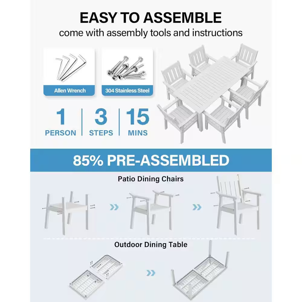 White Plastic Outdoor Patio Dining Chairs with Armrest (Set of 2)