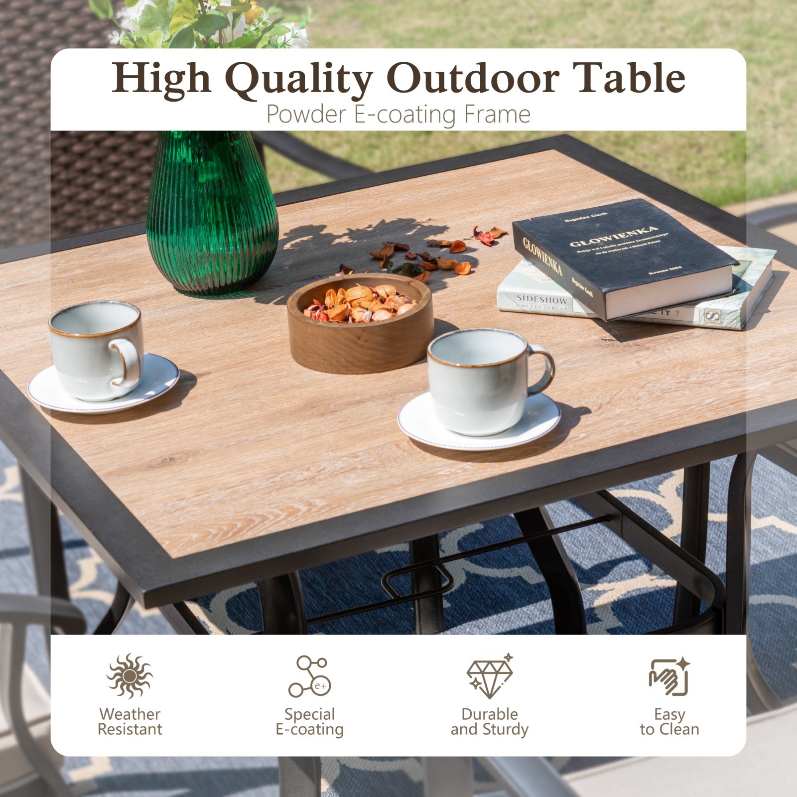 5 Piece Outdoor Dining Set Patio Table Chairs Set with 1.57″ Umbrella Hole
