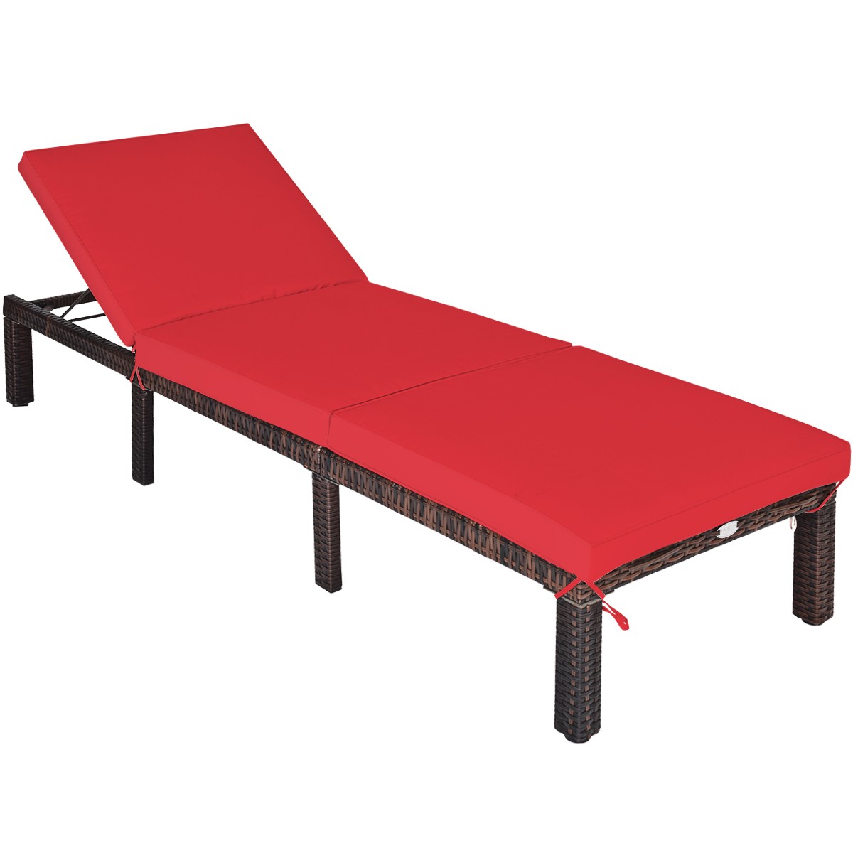 Outdoor Rattan Lounge Chair Chaise Recliner Adjustable Cushioned Patio Yard Red