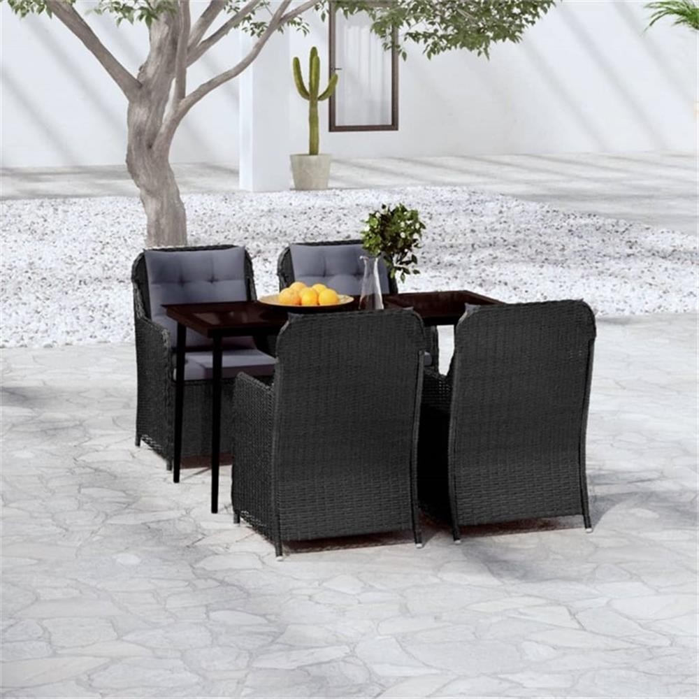 Bowery Hill Powder-Coated Steel 5 Piece Set Garden Dining Set in Black