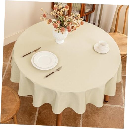 Water Resistant 60 Inch Round Table Cloth, Textured Wipeable 60″ (Round) Beige