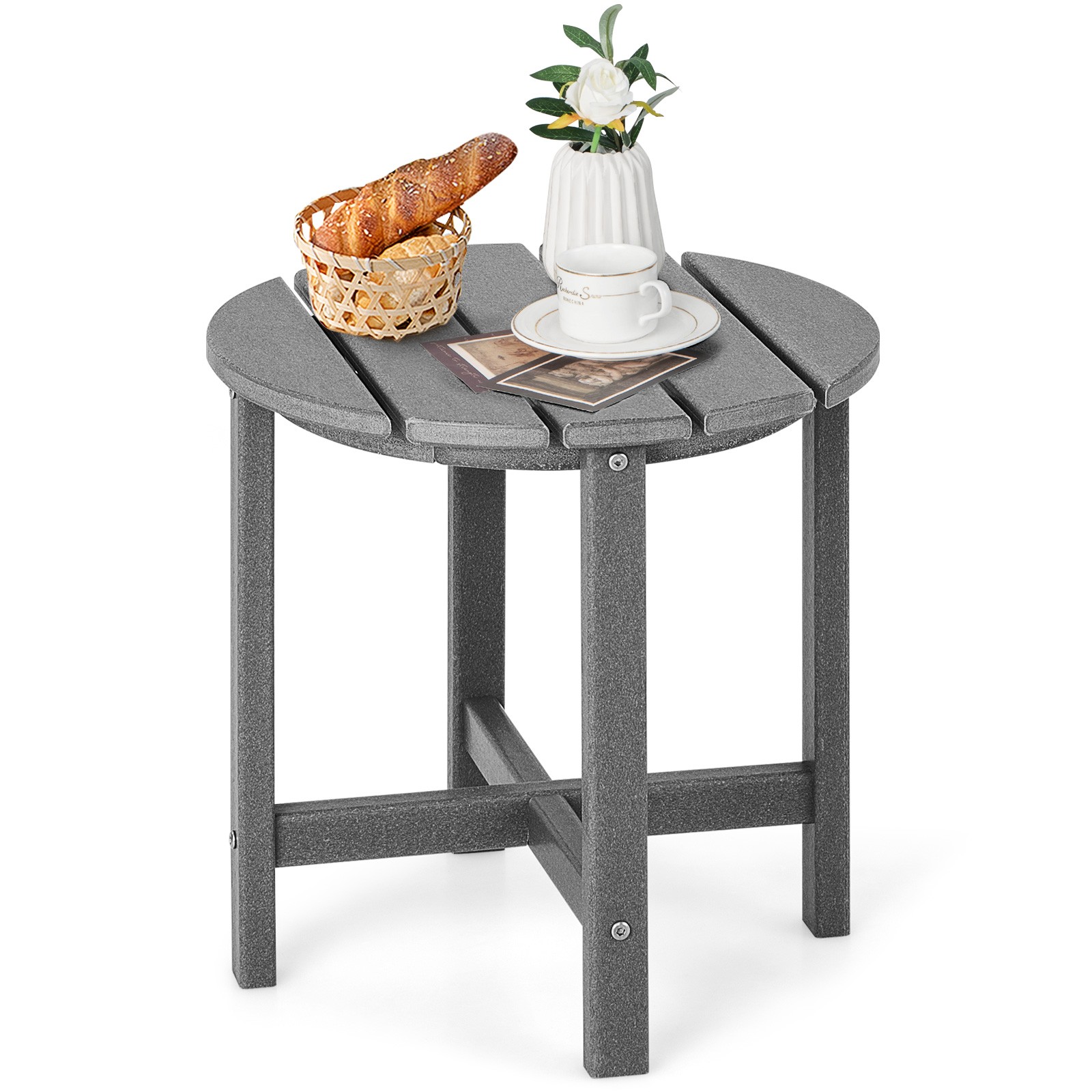 Patiojoy Patio 18″ Adirondack Side Table Weather Resistant HDPE Garden Grey