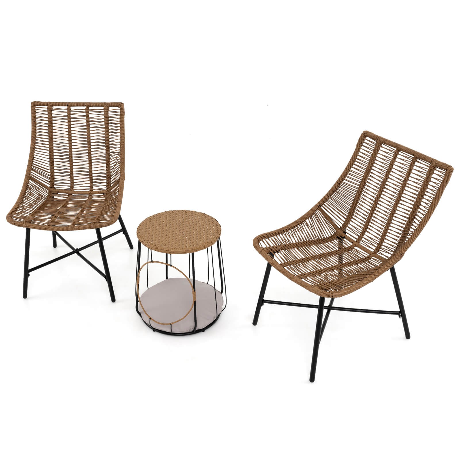 3 Piece Outdoor Furniture Set with Pet House & Heavy Duty Metal Frame Brown