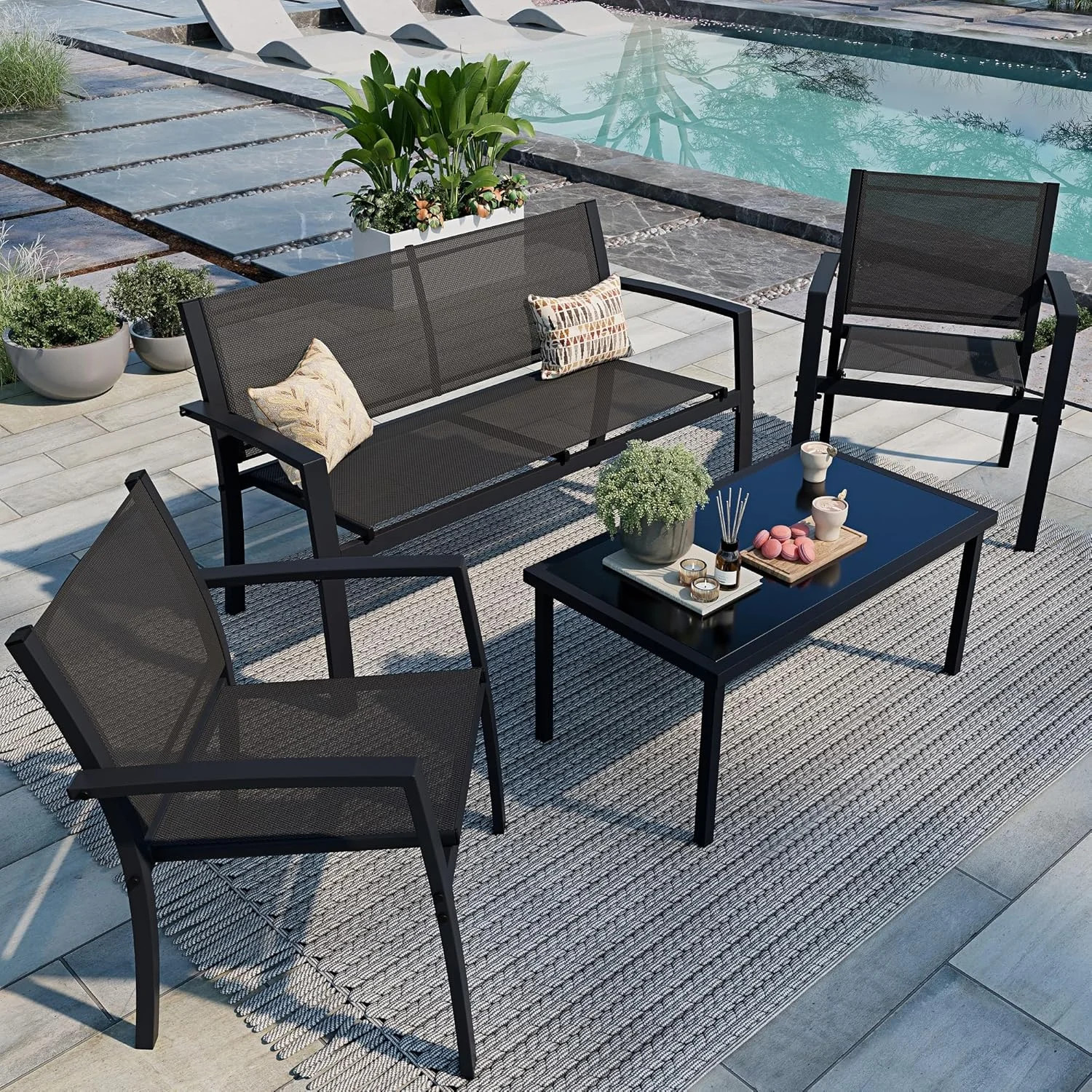 Shintenchi 4 Pieces Patio Furniture Set All Weather Textile Fabric Outdoor Conve