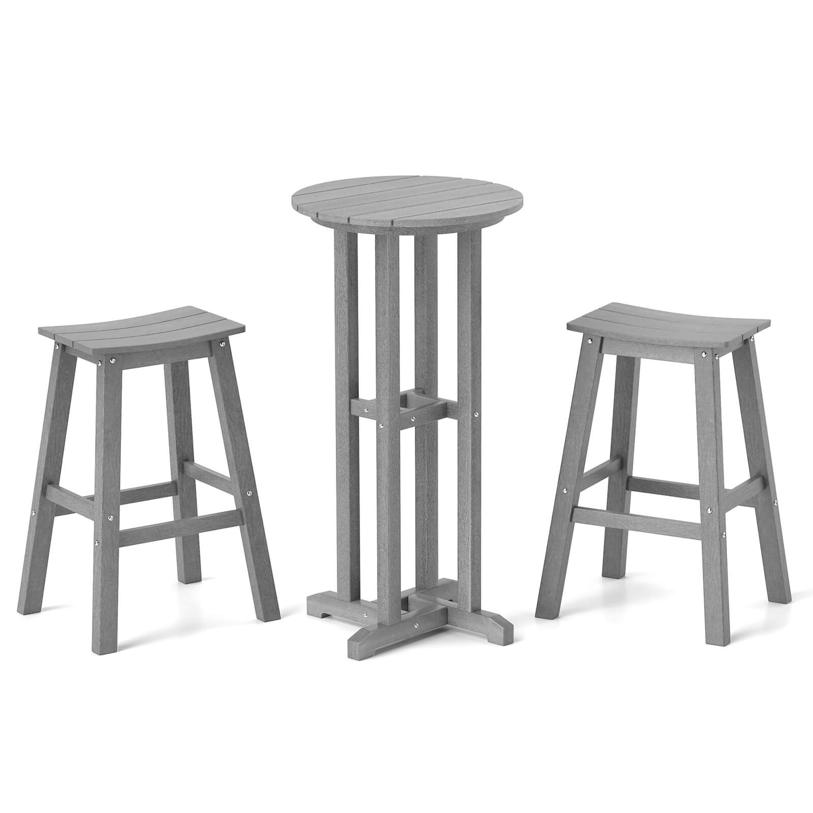 3PCS Outdoor HDPE Bar Table & Chair Set for 2 w/ Footrests for Garden Yard Pool