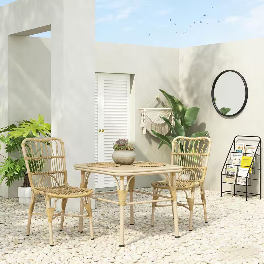 Natural Wicker Outdoor Dining Chairs Rattan Patio Chairs UV Resistant Frame Chai